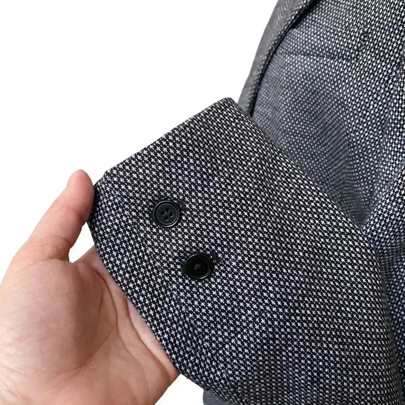 Ecru Dotted Knit Boyfriend Blazer Size 12 Black White Rib Collar Jacket - Picture 7 of 16